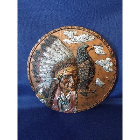 Native American Ceramic Painted Hang Wall Plate (7e7) - Picture 1 of 2